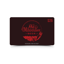 maroon gift card with "$25" in top corner with "old milwaukee beer" and ocean with fish in center