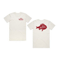 front and back of vintage white t-shirt with "old milwaukee beer built right" on fish design